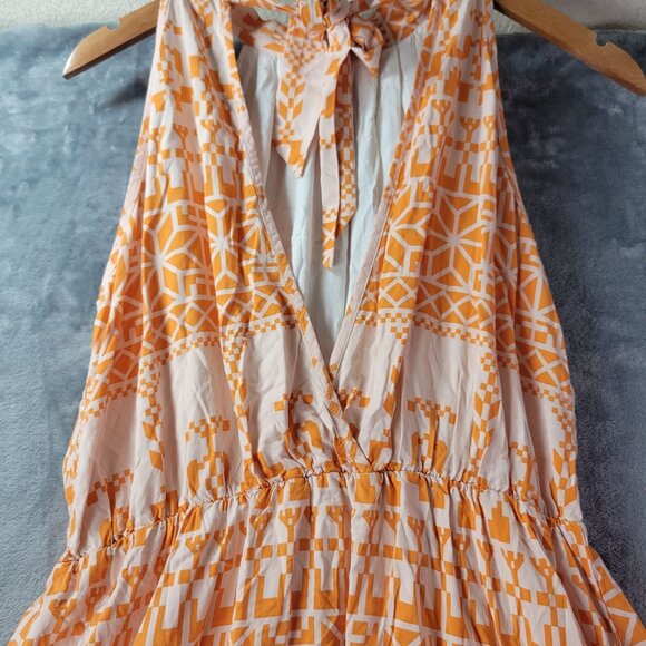 BTFBM‎ Women Orange Geometric Sleeveless Ruffle Hem Mini Dress S Summer Resort - Picture 5 of 11